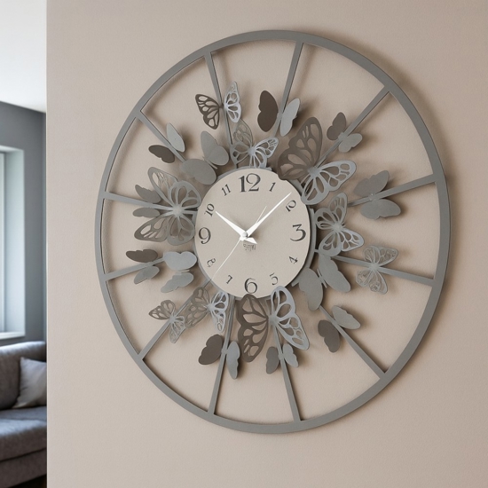 Orologio da parete rotondo farfalle colore fango avorio Orologio da parete rotondo farfalle colore fango avorio