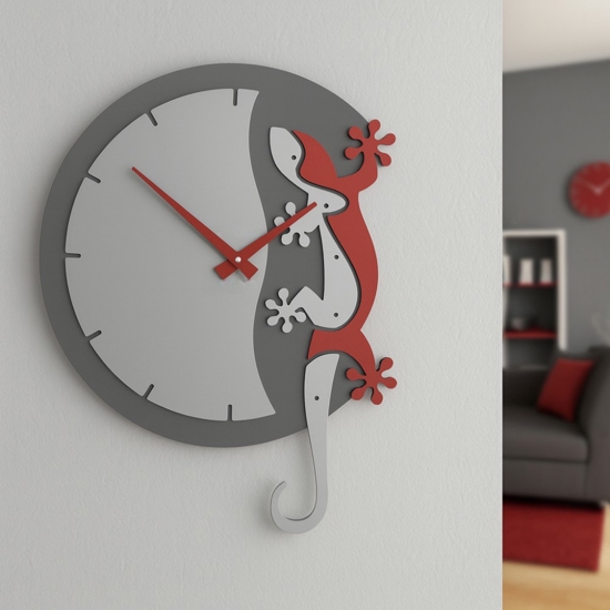Caorologio moderno da parete legno colore grigio rosso rubino