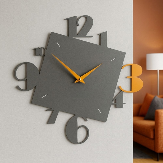 Orologio in legno numeri moderni per parete grigio e giallo melone