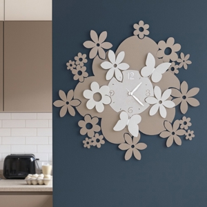 Visualizza i dettagli per Orologio da parete colori sabbia bianco marmo fiori farfalle Orologio da parete colori sabbia bianco marmo fiori farfalle