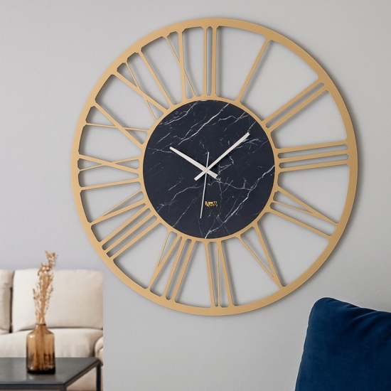 Orologio moderno a parete oro effetto marmo nero rotondo 90cm Orologio moderno a parete oro effetto marmo nero rotondo 90cm
