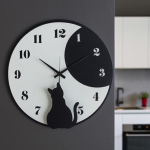 Orologio da parete rotondo gatto metallo nero