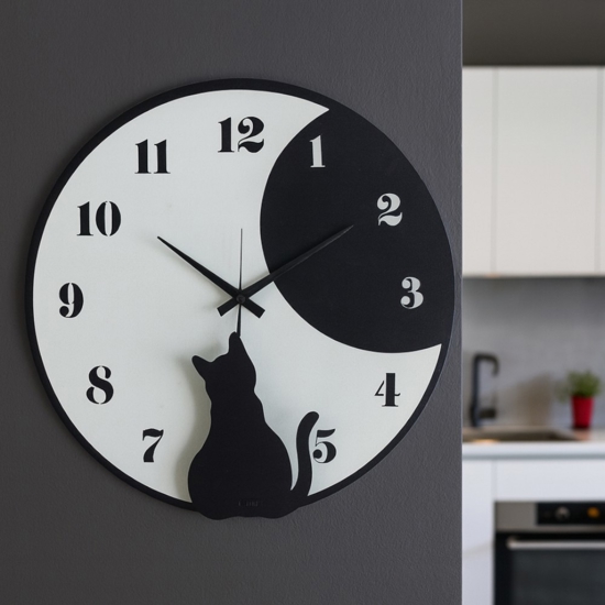 Orologio da parete rotondo gatto metallo nero Orologio da parete rotondo gatto metallo nero