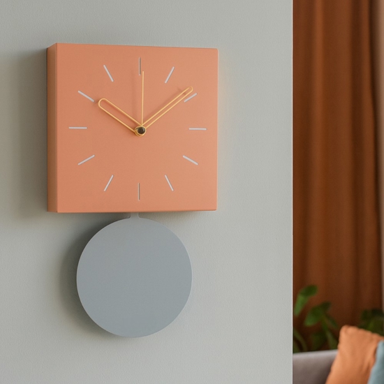 Orologio a parete con pendolo quadrato metallo pesca Orologio a parete con pendolo quadrato metallo pesca