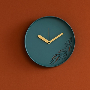 Orologio da muro moderno rotondo color petrolio con foglie