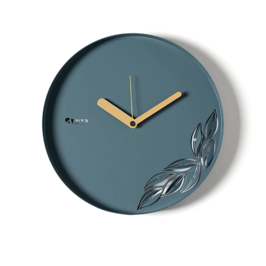 Orologio da muro moderno rotondo color petrolio con foglie