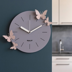 Orologio rotondo da parete moderno farfalle color gelso