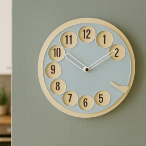 Orologio moderno da parete rotondo crema e cenere design telefono