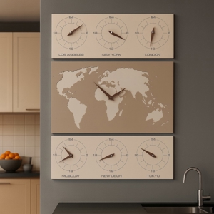 Visualizza i dettagli per Orologio da parete planisfero cartina geofrafica mondo legno caffelatte Orologio da parete planisfero cartina geofrafica mondo legno caffelatte