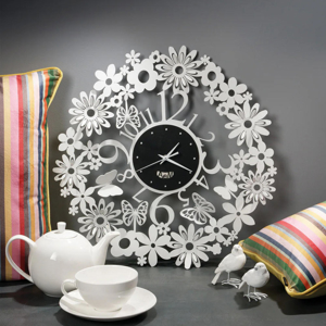 Visualizza i dettagli per Orologio da parete bianco e nero design farfalle rotondo 50cm Orologio da parete bianco e nero design farfalle rotondo 50cm
