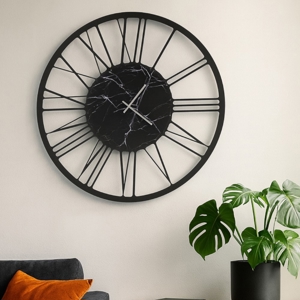Visualizza i dettagli per Orologio da parete moderno rotondo nero effetto marmo 90cm Orologio da parete moderno rotondo nero effetto marmo 90cm