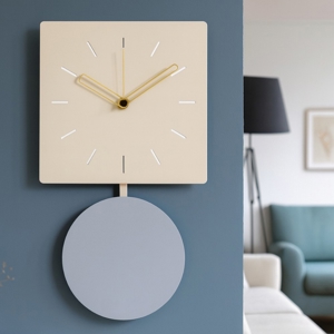 Visualizza i dettagli per Orologio da parete quadrato moderno color crema con pendolo Orologio da parete quadrato moderno color crema con pendolo