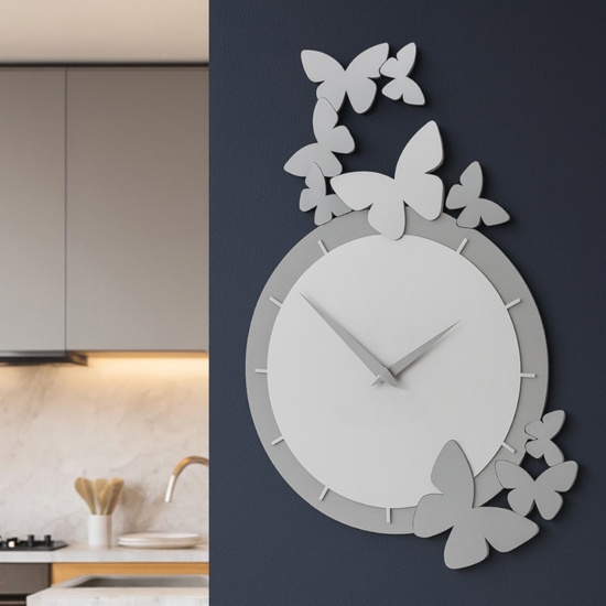 Butterfly orologio da parete moderno legno bianco-grigio