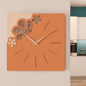 Orologio da parete quadrato moderno colore arancione terracotta