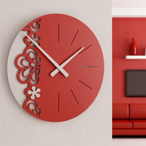 Visualizza i dettagli per Big merletto orologio da parete moderno legno colore rubino Big merletto orologio da parete moderno legno colore rubino