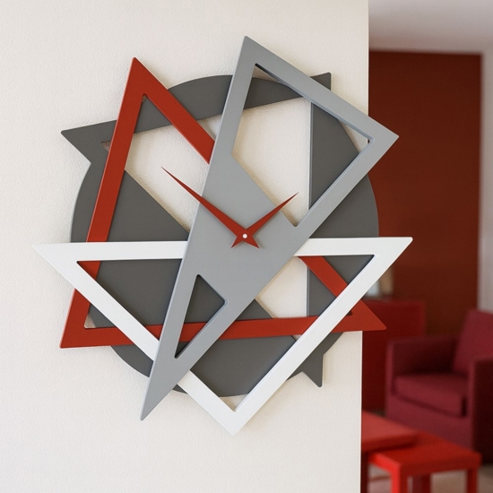 Orologio da parete design moderno geometrico rosso in legno