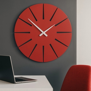 Orologio da parete moderno rotondo rosso rubino in legno