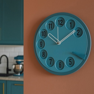 Orologio da parete design telefono blu rotondo