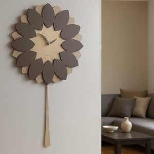 Orologio a pendolo da parete design moderno legno colore cioccolato