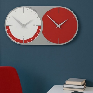 Fusi orari 2 orologio da parete moderno rubino bianco grigio