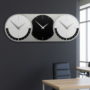 Orologio da muro fusi orari 3 nero grigio bianco in legno