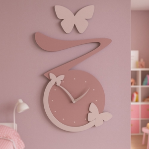 Visualizza i dettagli per Orologio da parete farfalle legno rosa nuvola Orologio da parete farfalle legno rosa nuvola