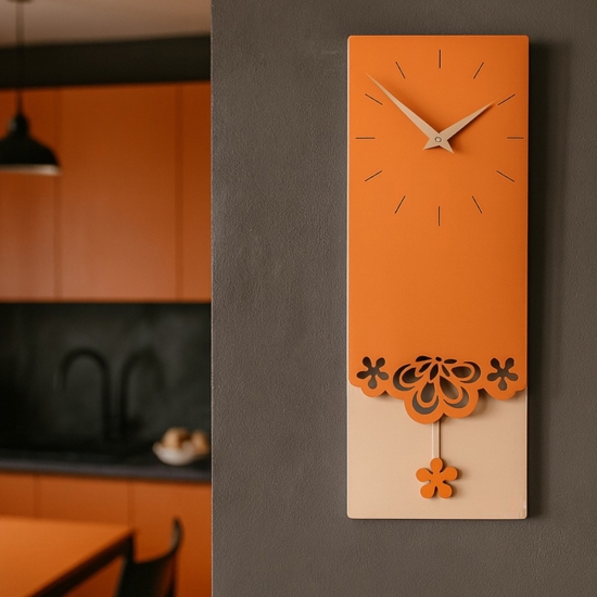 Orologio  a pendolo da parete moderno legno colore terracotta
