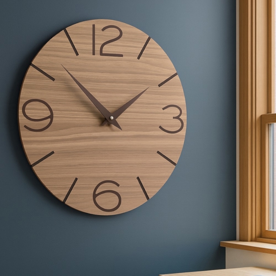 Orologio rotondo da parete moderno legno noce canaletto
