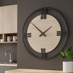 Orologio da parete grande 60cm rovere breeze rotondo design moderno