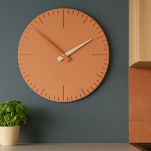 Visualizza i dettagli per Orologio da parete moderno arancione legno taglio laser Orologio da parete moderno arancione legno taglio laser