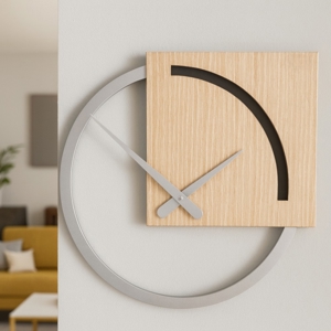 Visualizza i dettagli per Orologio da parete moderno legno rovere decapé grigio Orologio da parete moderno legno rovere decapé grigio