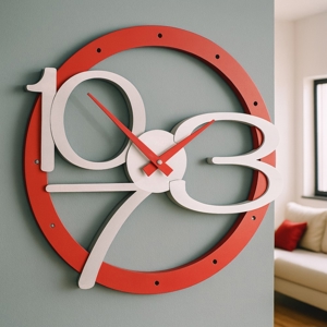 Orologio rosso da parete moderno in legno traforato 