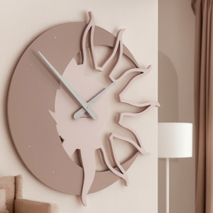 Visualizza i dettagli per Orologio legno 60 da parete moderno sole luna grigio prugna Orologio legno 60 da parete moderno sole luna grigio prugna