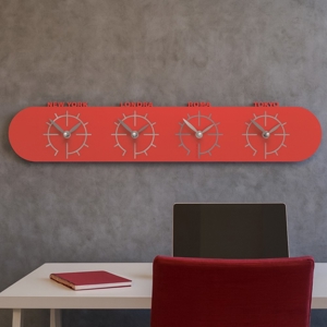 Singapore orologio fusi orari da parete legno rosso 