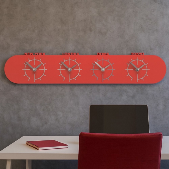 Singapore orologio fusi orari da parete legno rosso 