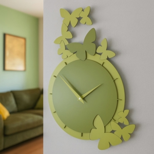 Visualizza i dettagli per Dancing butterfly orologio da parete moderno legno colore verde oliva Dancing butterfly orologio da parete moderno legno colore verde oliva