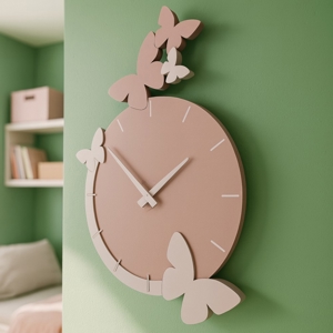 Visualizza i dettagli per Orologio da parete moderno farfalle legno colore rosa nuvola Orologio da parete moderno farfalle legno colore rosa nuvola