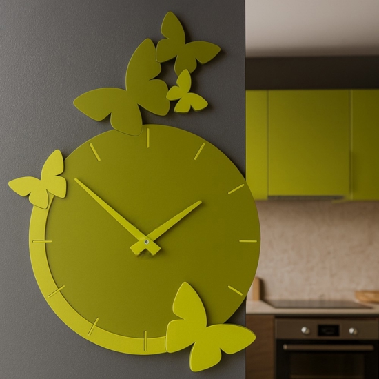 Orologio da parete design farfalle legno colore verde oliva