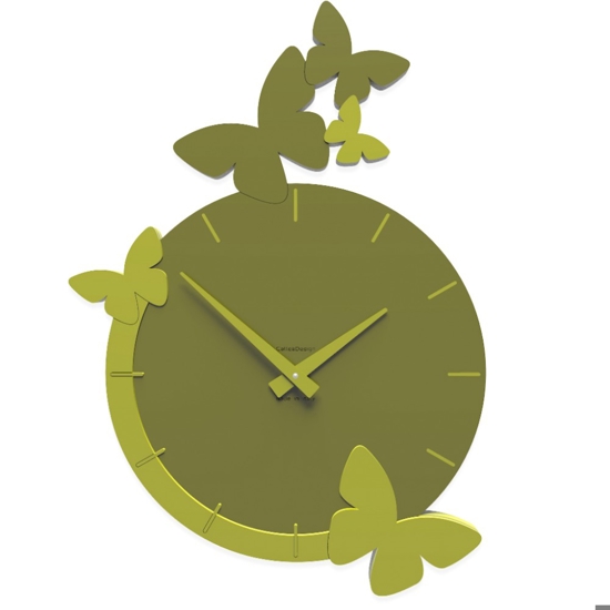 Orologio da parete design farfalle legno colore verde oliva