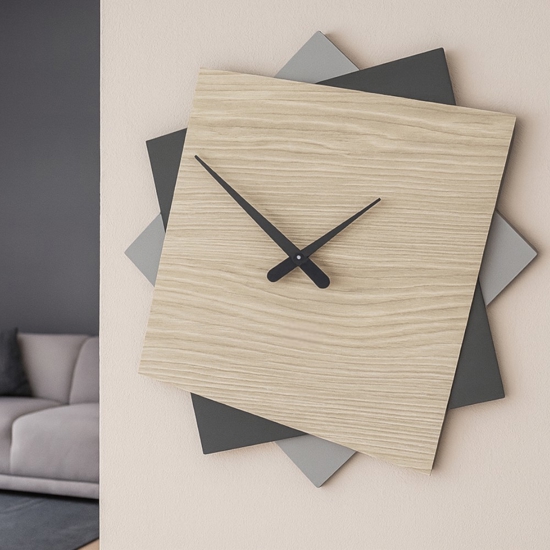 Orologio moderno da parete grande 60cm rovere breeze grigio