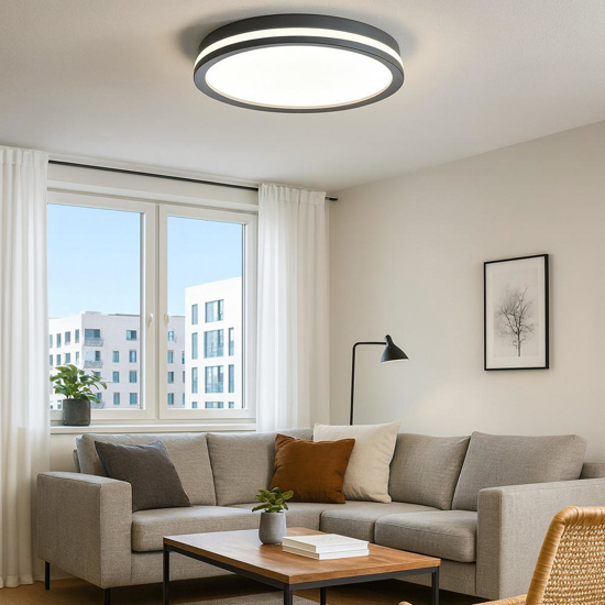Top light area plafoniera da ufficio moderno rotonda antracite led biemissione 37w cct