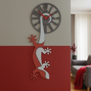 Orologio moderno da parete legno grigio rosso rubino