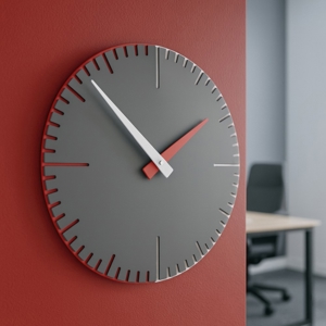 Visualizza i dettagli per Orologio da parete moderno rosso fuoco grigio bianco in legno Orologio da parete moderno rosso fuoco grigio bianco in legno
