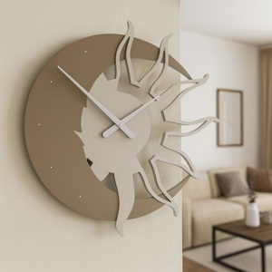 Visualizza i dettagli per Grande orologio 60 moderno da parete legno colore caffelatte Grande orologio 60 moderno da parete legno colore caffelatte