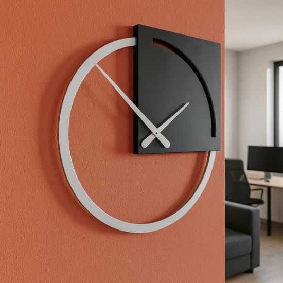 Orologio da parete rotondo moderno legno nero grigio