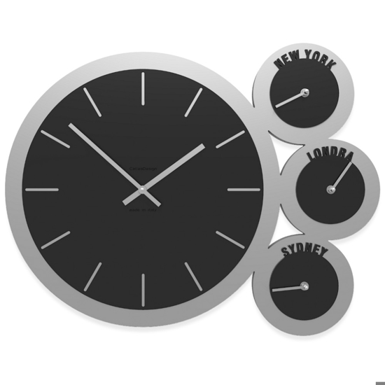 Orologio da parete fuso orario legno nero e grigio