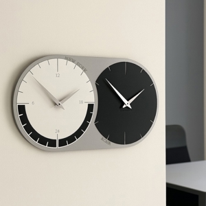 Orologio da parete fusi orari 2 nero bianco grigio in legno
