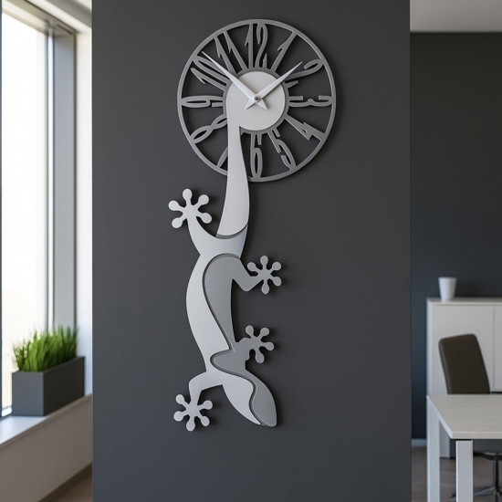 Geko orologio moderno da parete legno grigio e bianco