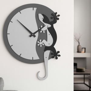 Visualizza i dettagli per Geko orologio moderno da parete legno grigio nero Geko orologio moderno da parete legno grigio nero