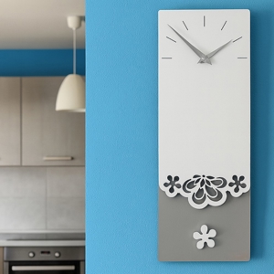 Orologio a pendolo moderno da parete merletto legno bianco grigio